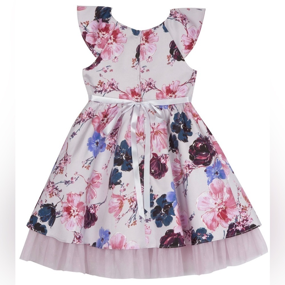 Rare Editions - Foil Mikado Floral print dress w/mesh bottom hem (Size 5t) NWT - Picture 5 of 5